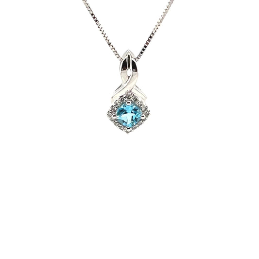 4mm Blue Topaz 18" 10K White Cluster Earrings with .08 ct Diamonds