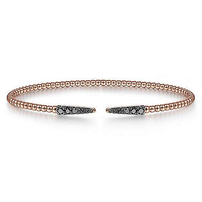 Split 14K Bujukan Bead Cuff Bracelet with Black Diamond Pave Spikes