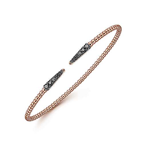 Split 14K Bujukan Bead Cuff Bracelet with Black Diamond Pave Spikes