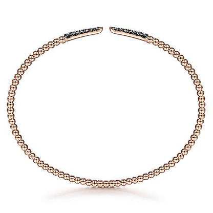Split 14K Bujukan Bead Cuff Bracelet with Black Diamond Pave Spikes