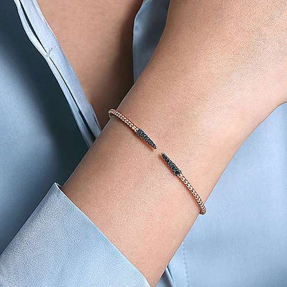 Split 14K Bujukan Bead Cuff Bracelet with Black Diamond Pave Spikes