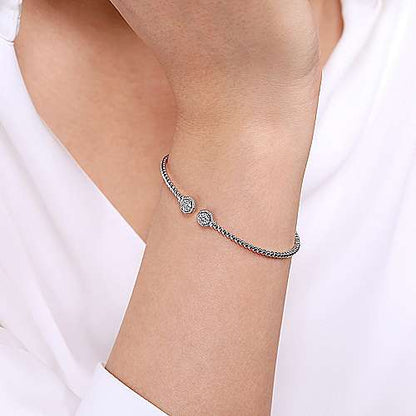 14K Bujukan Split Cuff Bracelet with Diamond Pave Hexagon Caps