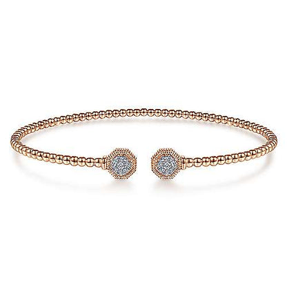 14K Bujukan Split Cuff Bracelet with Diamond Pave Hexagon Caps