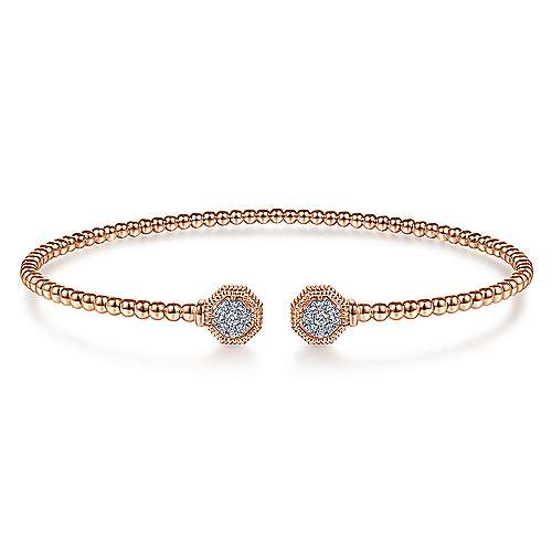 14K Bujukan Split Cuff Bracelet with Diamond Pave Hexagon Caps