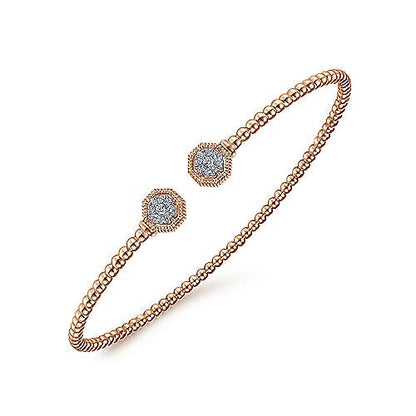 14K Bujukan Split Cuff Bracelet with Diamond Pave Hexagon Caps