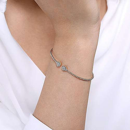14K Bujukan Split Cuff Bracelet with Diamond Pave Hexagon Caps