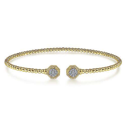 14K Bujukan Split Cuff Bracelet with Diamond Pave Hexagon Caps