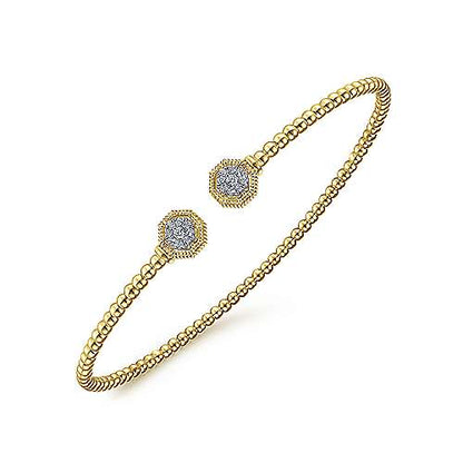 14K Bujukan Split Cuff Bracelet with Diamond Pave Hexagon Caps