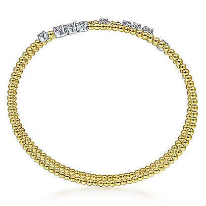 14K Yellow Gold Bujukan Bead Wrap Bracelet with White Gold Diamond Stations
