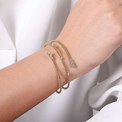 14K Yellow Gold Bujukan Bead Wrap Bracelet with White Gold Diamond Stations