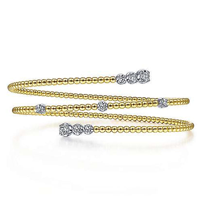 14K Yellow Gold Bujukan Bead Wrap Bracelet with White Gold Diamond Stations