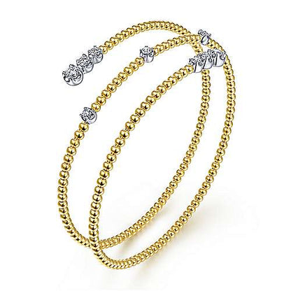 14K Yellow Gold Bujukan Bead Wrap Bracelet with White Gold Diamond Stations