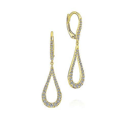 14K Contoured Pear Shaped Diamond Drop Earrings