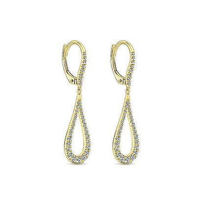 14K Contoured Pear Shaped Diamond Drop Earrings