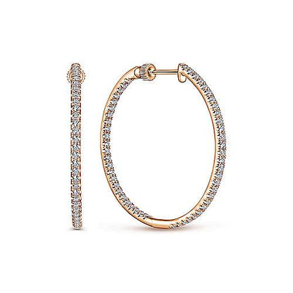 14K French Pave 30mm Round Inside Out Diamond Hoop Earrings