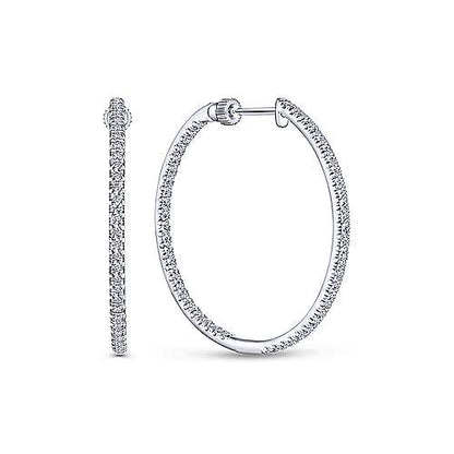 14K French Pave 30mm Round Inside Out Diamond Hoop Earrings