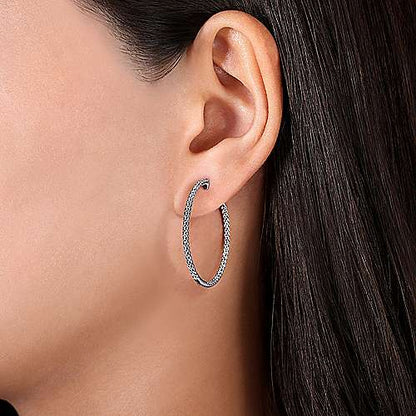 14K French Pave 30mm Round Inside Out Diamond Hoop Earrings