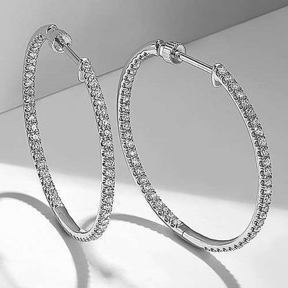 14K French Pave 30mm Round Inside Out Diamond Hoop Earrings