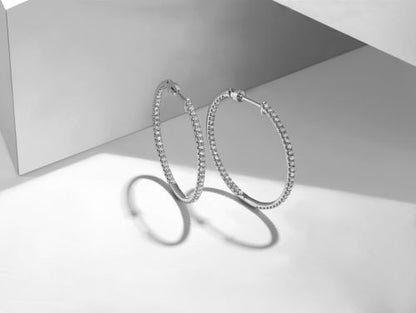 14K French Pave 30mm Round Inside Out Diamond Hoop Earrings