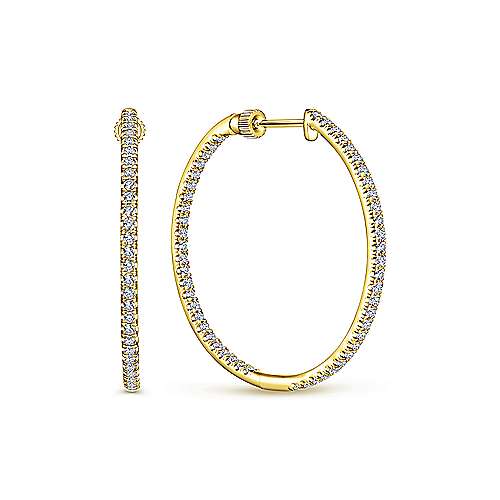 14K French Pave 30mm Round Inside Out Diamond Hoop Earrings