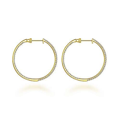14K French Pave 30mm Round Inside Out Diamond Hoop Earrings