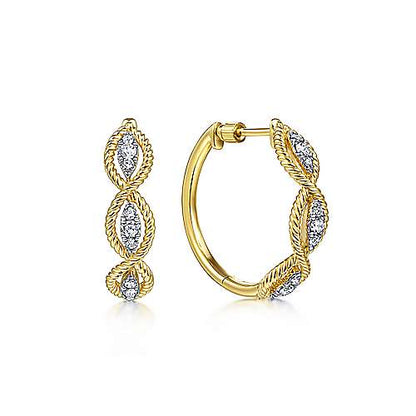 14K Yellow Gold Twisted Layered 20mm Diamond Hoop Earrings