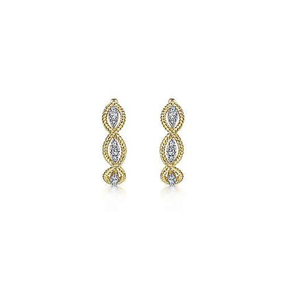14K Yellow Gold Twisted Layered 20mm Diamond Hoop Earrings