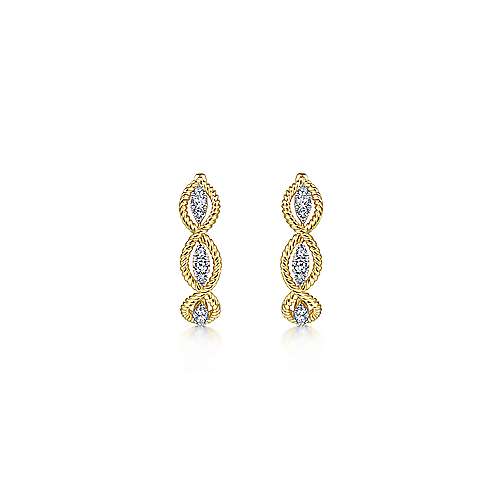 14K Yellow Gold Twisted Layered 20mm Diamond Hoop Earrings