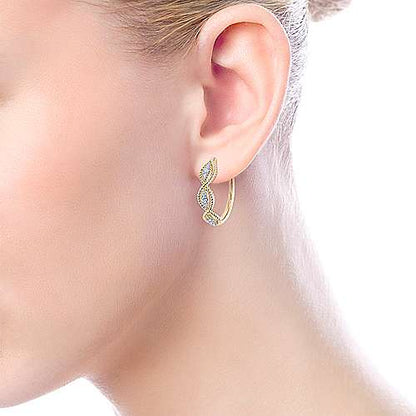 14K Yellow Gold Twisted Layered 20mm Diamond Hoop Earrings
