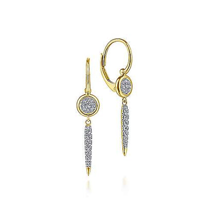 14K Yellow Gold Bezel Set Diamond Cluster with Diamond Spike Drop Earrings
