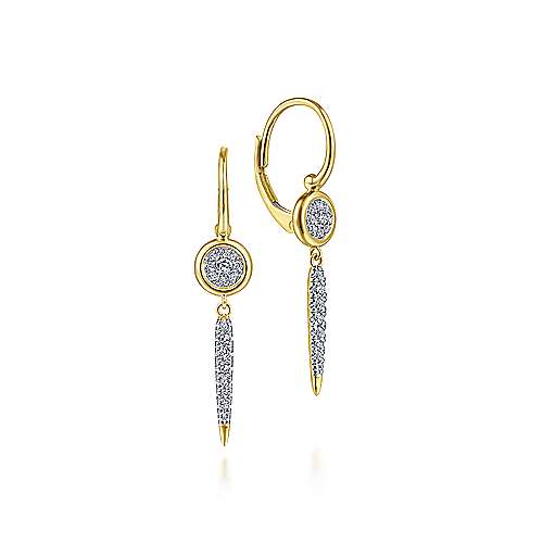 14K Yellow Gold Bezel Set Diamond Cluster with Diamond Spike Drop Earrings