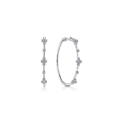 14K Prong Set 40mm Round Classic Diamond Hoop Earrings