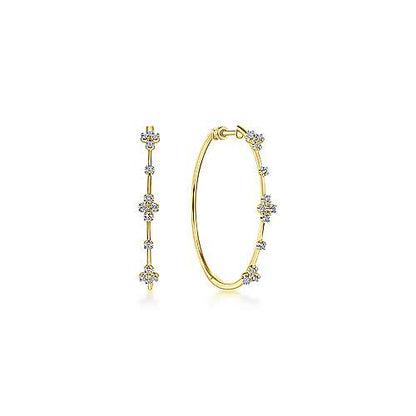 14K Prong Set 40mm Round Classic Diamond Hoop Earrings