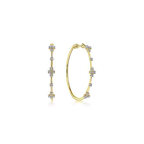 14K Prong Set 40mm Round Classic Diamond Hoop Earrings