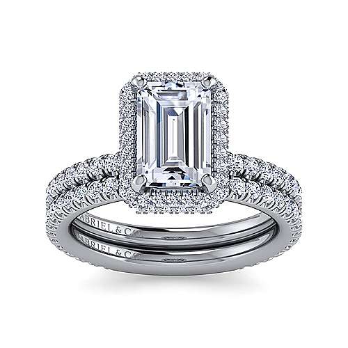18K White Gold Emerald Cut Diamond Engagement Ring (Setting Only)