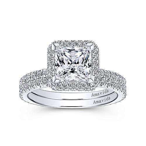 18K White Gold Princess Cut Diamond Engagement Ring (Setting Only)
