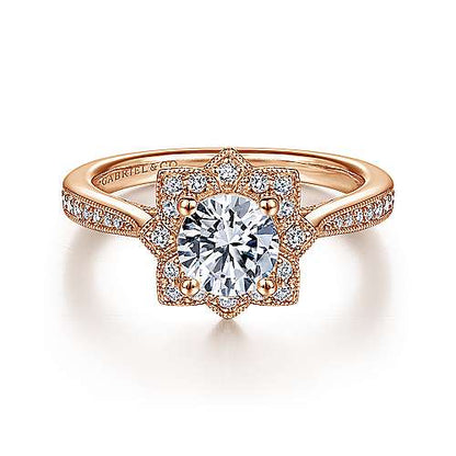 Unique 14K Vintage Inspired Halo Diamond Engagement Ring (Setting Only)