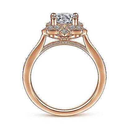 Unique 14K Vintage Inspired Halo Diamond Engagement Ring (Setting Only)