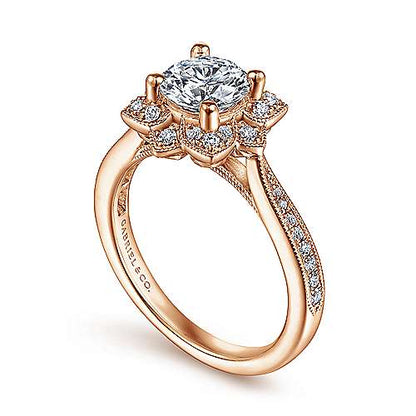 Unique 14K Vintage Inspired Halo Diamond Engagement Ring (Setting Only)