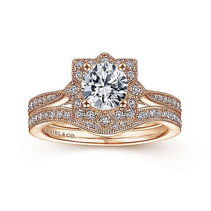 Unique 14K Vintage Inspired Halo Diamond Engagement Ring (Setting Only)