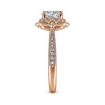 Unique 14K Vintage Inspired Halo Diamond Engagement Ring (Setting Only)