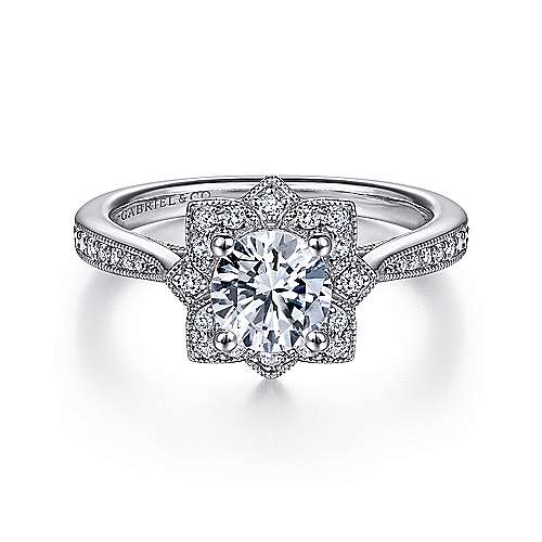 Unique 14K Vintage Inspired Halo Diamond Engagement Ring (Setting Only)