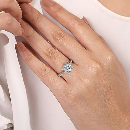 Unique 14K Vintage Inspired Halo Diamond Engagement Ring (Setting Only)