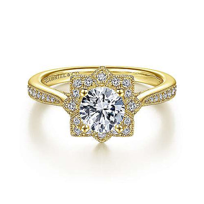 Unique 14K Vintage Inspired Halo Diamond Engagement Ring (Setting Only)