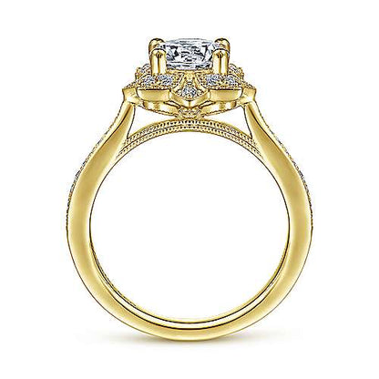 Unique 14K Vintage Inspired Halo Diamond Engagement Ring (Setting Only)