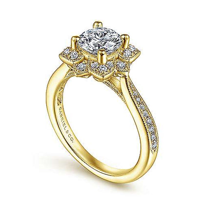 Unique 14K Vintage Inspired Halo Diamond Engagement Ring (Setting Only)