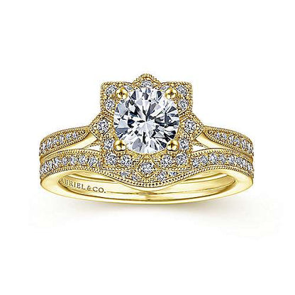Unique 14K Vintage Inspired Halo Diamond Engagement Ring (Setting Only)
