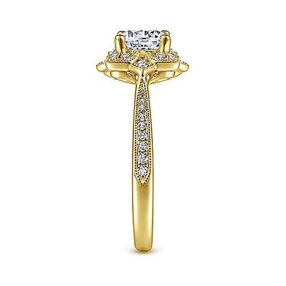 Unique 14K Vintage Inspired Halo Diamond Engagement Ring (Setting Only)