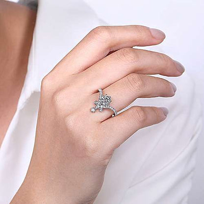 14K White Gold Round V Shape Diamond Engagement Ring (Setting Only)