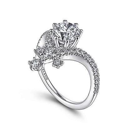 14K White Gold Round V Shape Diamond Engagement Ring (Setting Only)